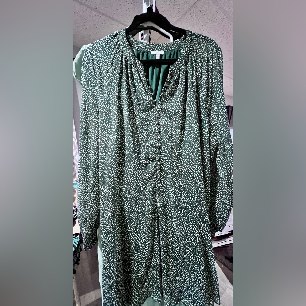 Joie Forest Green Dot-Print Button Front Dress